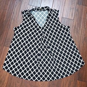 Always Indigo Sleeveless Black & White Patterned Top size 2X